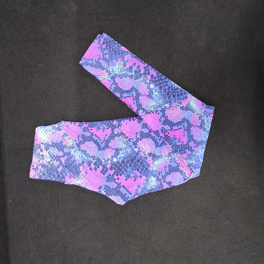BRAZIL LUXLETIC LEGGINGS NEON PINK & PURPLE PYTHON PRINT WOMEN'S sz Small